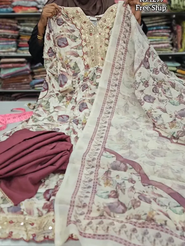 Premium Rayon Long Anarkali Top Bottom Dupatta Set | TS2064